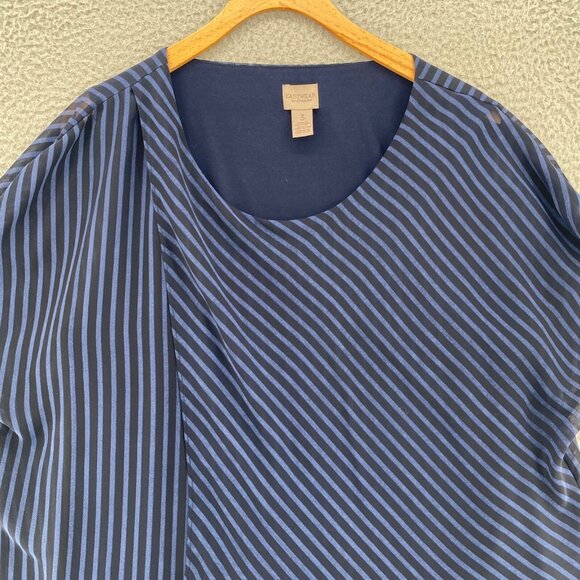 Chicos Top Womens 3 US Extra Large Alamo Navy Striped Asymmetric Short Sleeves - Picture 2 of 12